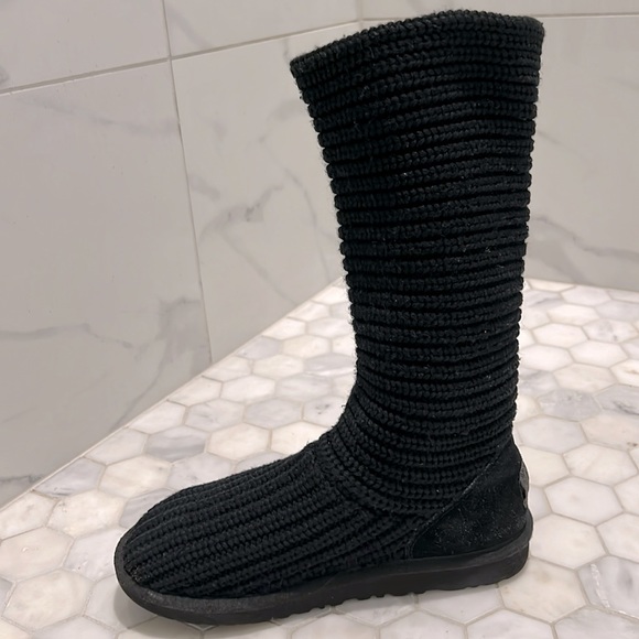 UGG Classic Cardy Wool Knit Black Fold Over Slouchy Boots Shoe Kids Size Y4 - Picture 7 of 17